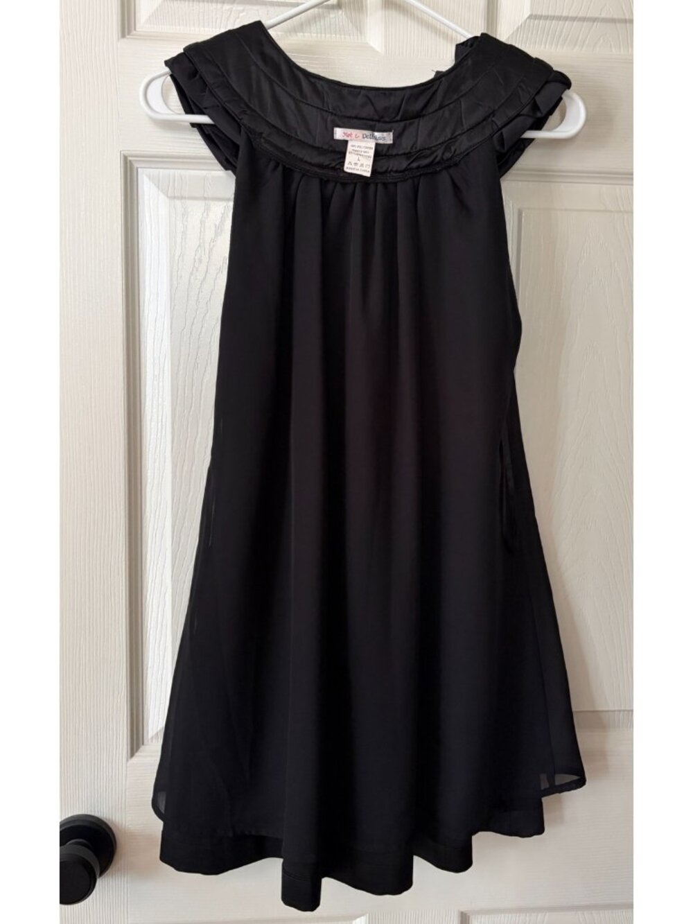 Vintage Hot & Delicious Black Ruffle Collar Dress Layered Neckline L